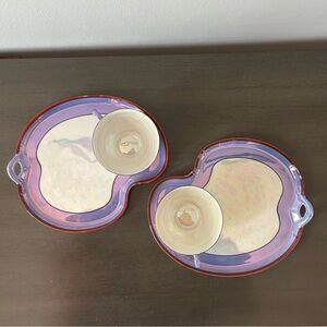 Set of 2 Vintage 1920s Hand-Painted Lusterware Noritake Tea Cup and Snack Trays